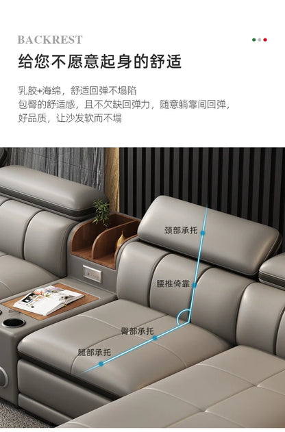 Beautify Your Living Room with Linlamlim Italian Genuine Leather Sofa - Bluetooth Speaker, Adjustable Headrests and USB Charging