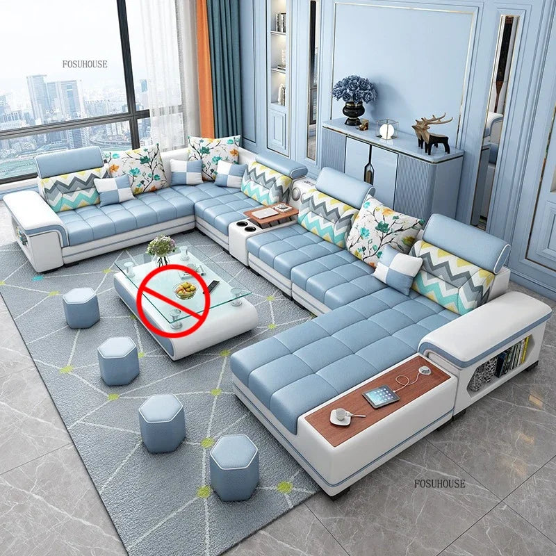 Luxury U-Shape Tech Fabric Living Room Sofas Sets with USB Villa Recliner Sofas Design Modularity Sofa for Living Room Furniture