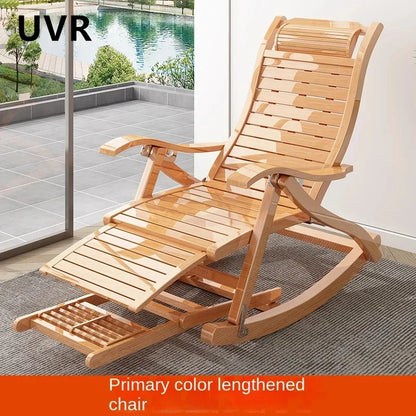 UVR Adult Recliner Folding Rocking Chair Living Room Armchair Bed Office Lunch Break Nap Backrest Stool Bamboo Chaise Longue