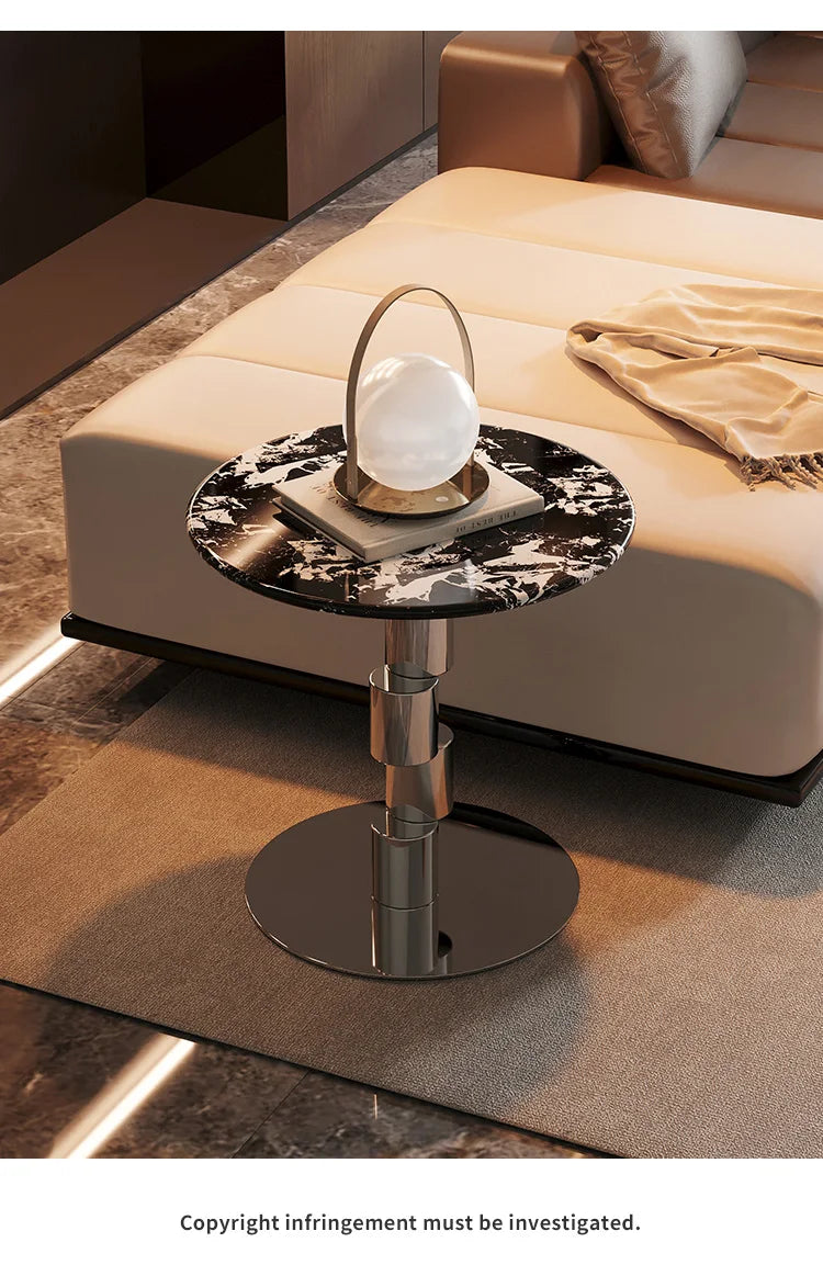 Medieval-Style Napoleon Marble Coffee Table, Designer Model for Home Use, Stainless Steel Corner Table for Living Room, Light Luxury Side Table for Bedroom