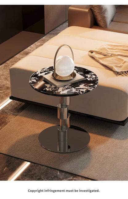 Medieval-Style Napoleon Marble Coffee Table, Designer Model for Home Use, Stainless Steel Corner Table for Living Room, Light Luxury Side Table for Bedroom