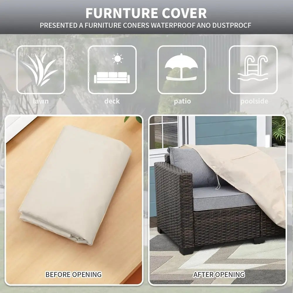 Patio PE Wicker Couch Furniture Loveseat Outdoor Brown Rattan Sofa with Washable Cushions (Grey)