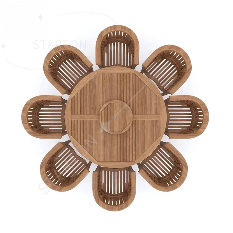 Modern Patio Furniture Set Solid Teak Wood Round Outdoor Table Set 8 Seats Garden Table Sets