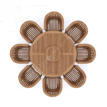 Modern Patio Furniture Set Solid Teak Wood Round Outdoor Table Set 8 Seats Garden Table Sets