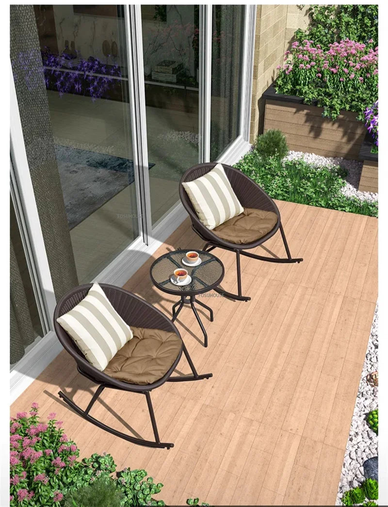 Outdoor Rattan Chair Garden Furniture Set Household Outdoor Balcony Leisure Table and Chair Three-piece Set Mini Coffee Table