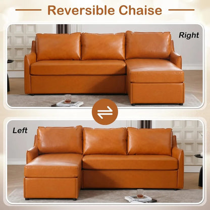 L-Shaped Faux Leather Sectional Sofa with Reversible Chaise, 80.7 Inches Long, Comfortable Mid-Century Modern Living Room Furnit