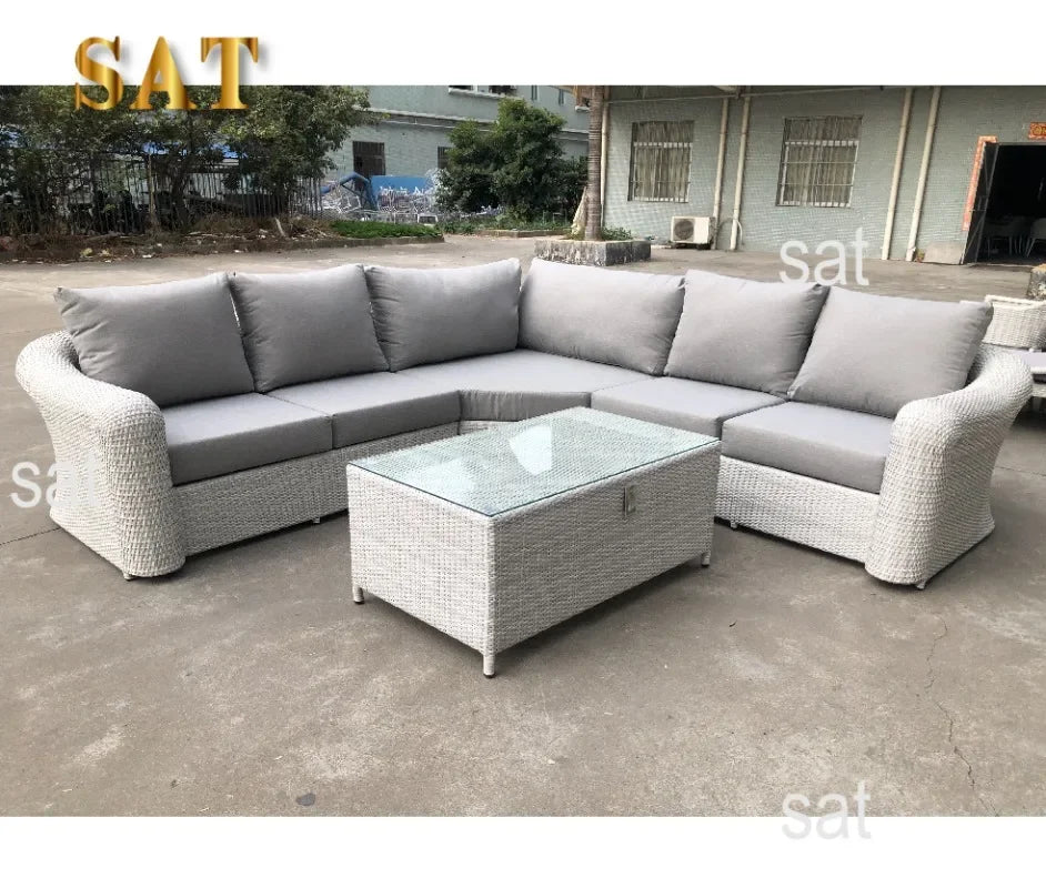 -L shape Design rattan wicker sofa set modular modern garden sectional furniture outdoor furniture