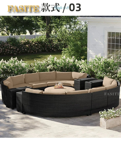 Sofa, courtyard, garden, leisure, outdoor living room, semi circular curved rattan chair, terrace, outdoor furniture combination