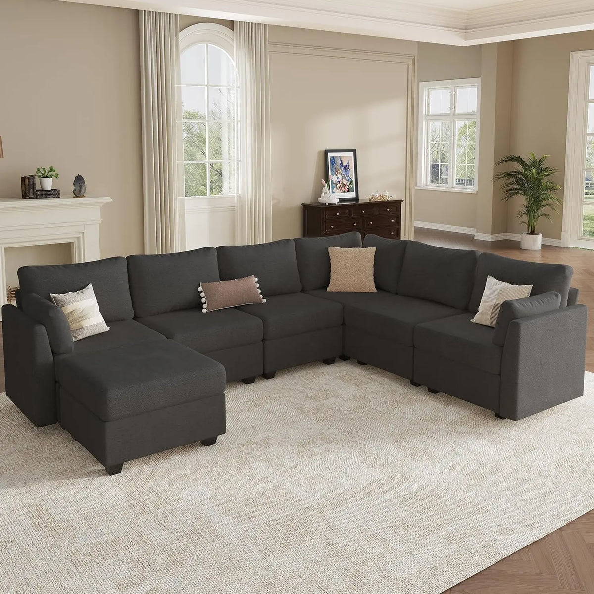 Modular Sectional Sofa Couches, Large Convertible Modular Couches with Storage, 7-Seater Sectional Sofa for Living Room, U Shape