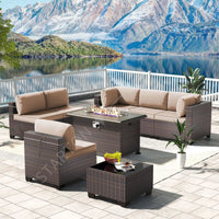 Modern Patio Rattan Sofa Set PE Wicker Sectional Sofa Set High Quality Rattan Outdoor Furniture Set with Fire Pit