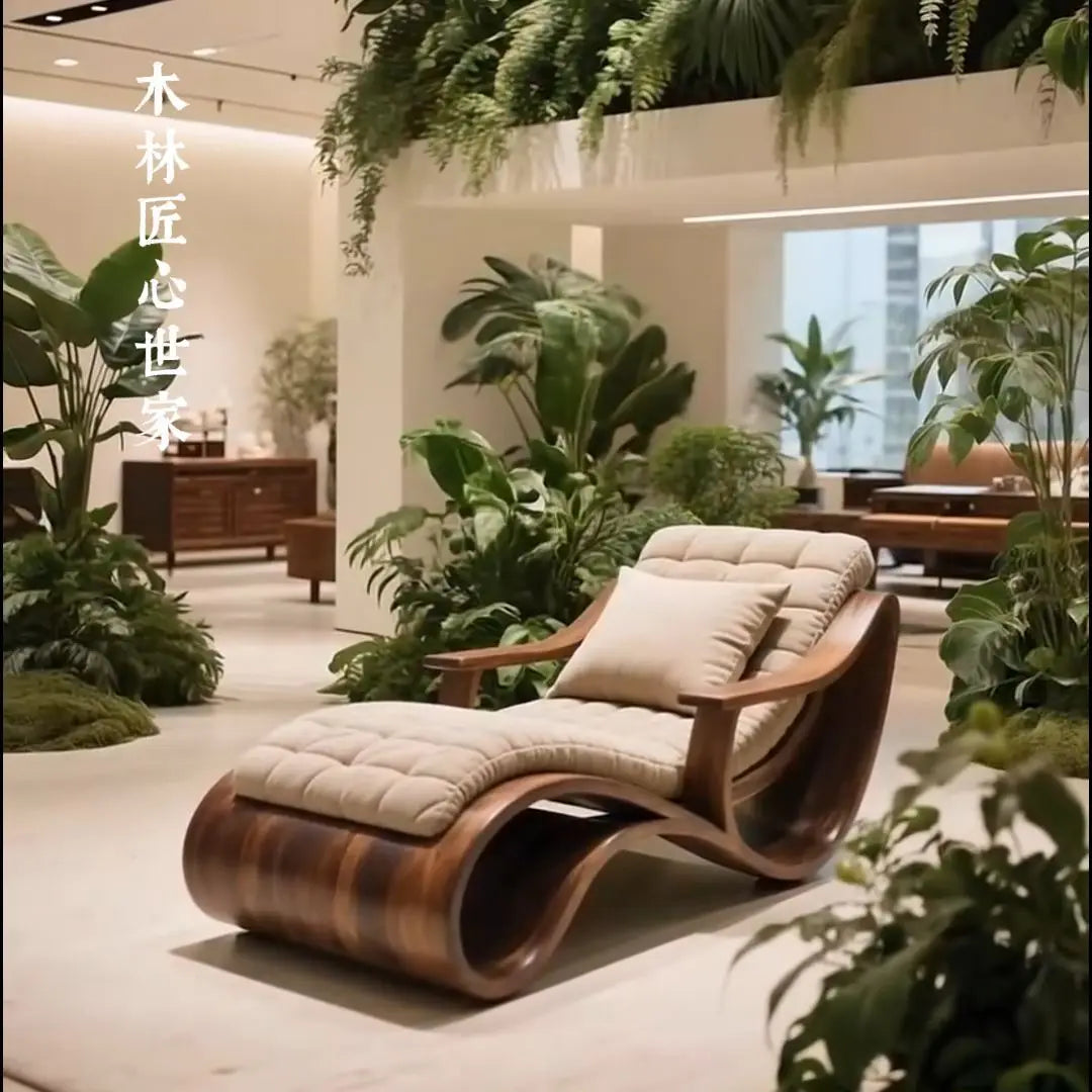 New Chinese-style North American black walnut chaise longue Song-style aesthetic living room chaise longue solid wood leisure