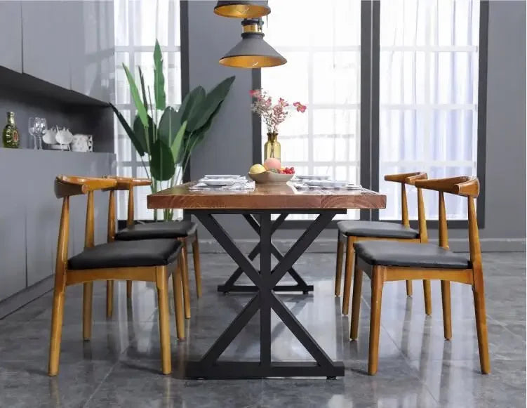 Modern Simple Iron Solid Wood Dining Table