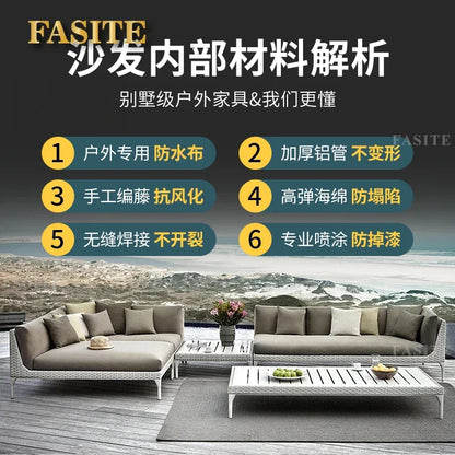 Rattan Sofa Nordic Villa Area Courtyard Outdoor Sofa Furniture Model Room Outdoor Soft Decoration Bed Recliner Waterproof