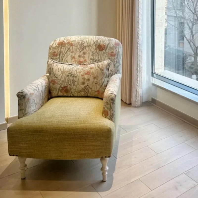 French Retro Cotton and Linen Fabric Sofa Small Apartment Living Room Bedroom Reception Chair Casual Single Sofa Chair