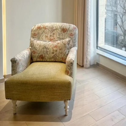 French Retro Cotton and Linen Fabric Sofa Small Apartment Living Room Bedroom Reception Chair Casual Single Sofa Chair