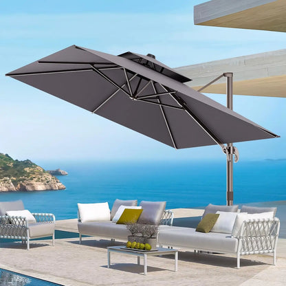 9' X 12' Cantilever Outdoor Patio Umbrellas with Base Included, Large Rectangle Umbrella Heavy Duty 360°Rotation Offset