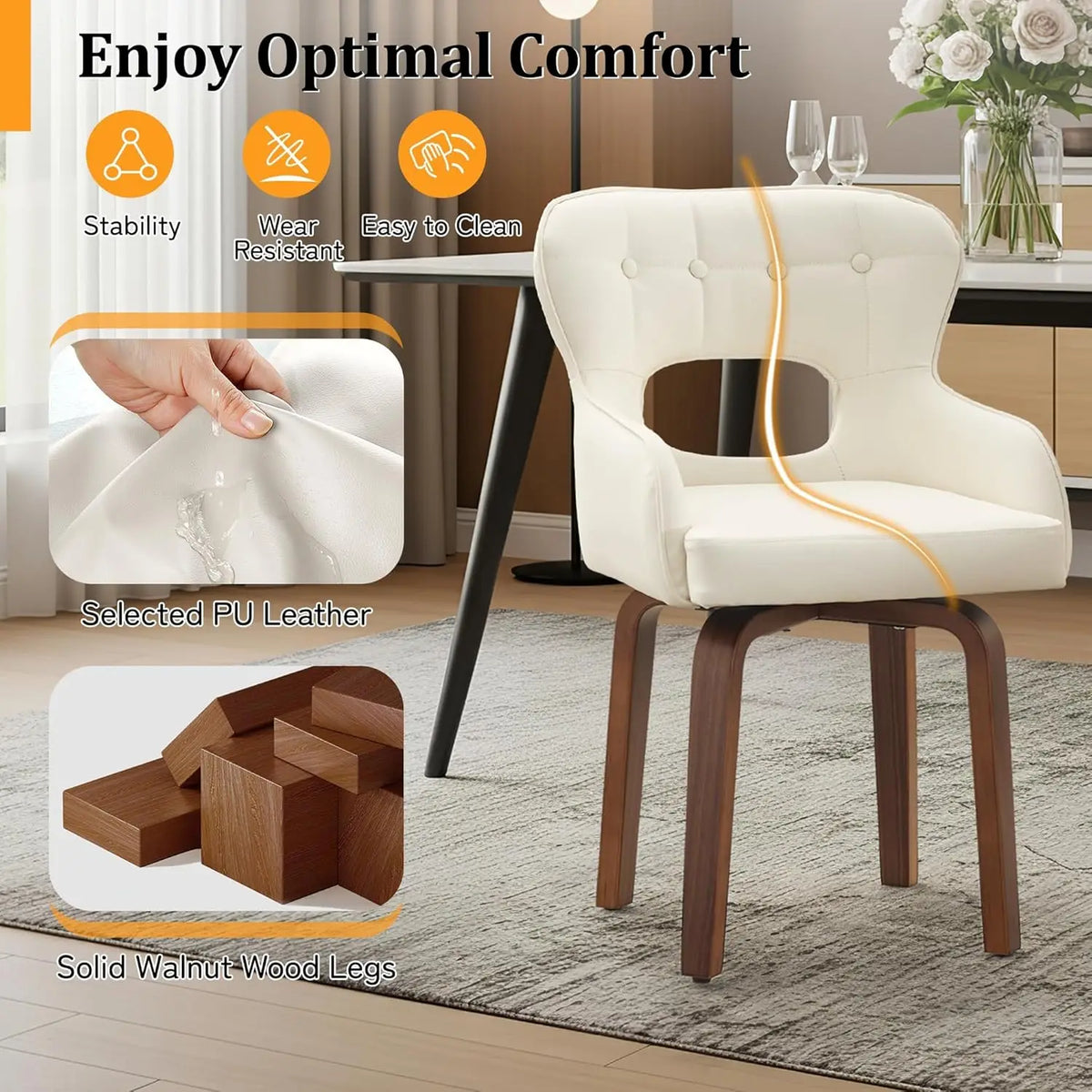 Swivel Dining Chairs Set of 2 - Mid Century Modern Faux Leather Armchairs with 360° Swivel, Ergonomic U-Shaped Back, Customized