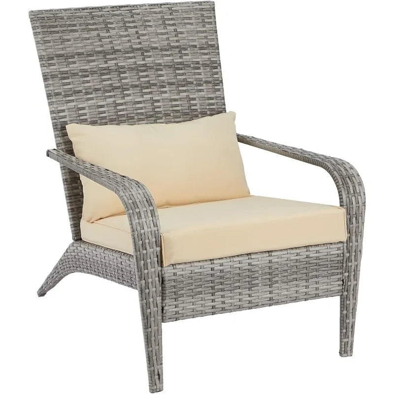 Outdoor Dining Chairs, Outdoor Patio Adirondack Rattan Chair with Cushion and Pillow for Garden,Backyard,Porch, Grey