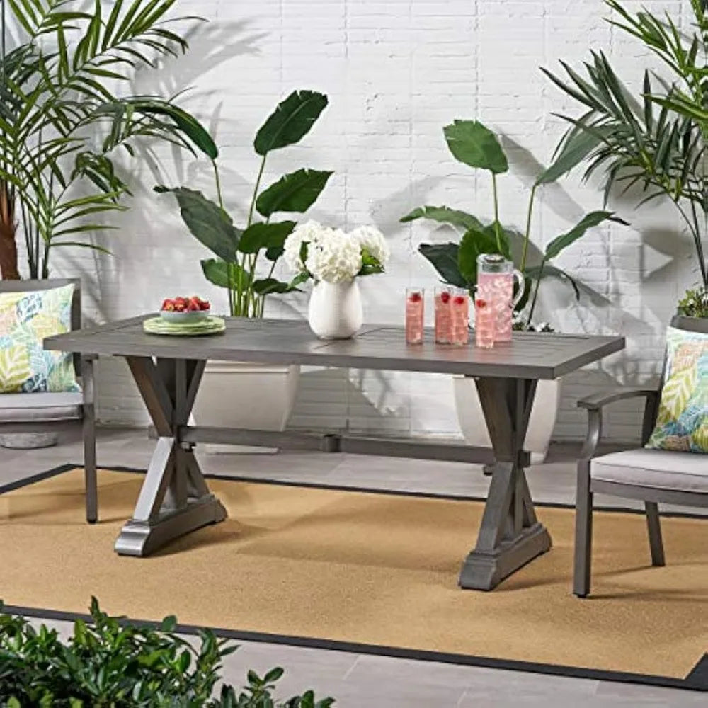 Beenle Modern Outdoor Aluminum Dining Table, Dark Gray