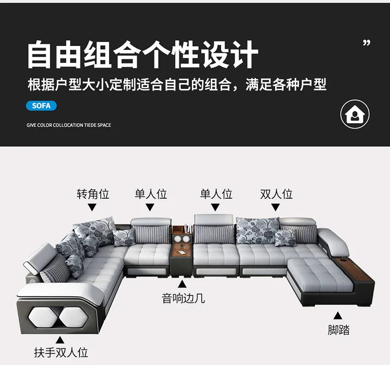 Modern 5 6 7 8-Seater Fabric Sofas Sectional Set for Living Room Hotel Furniture with Sponge Filling