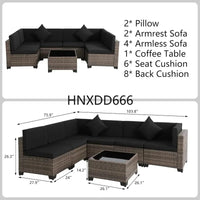 Brown Rattan Sectional Sofa Set with Cushions and Coffee Table for Outdoor Patio