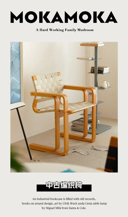 xxqArmrest Dining Chair Mid-Ancient Woven Chair Retro Desk Office Computer Chair