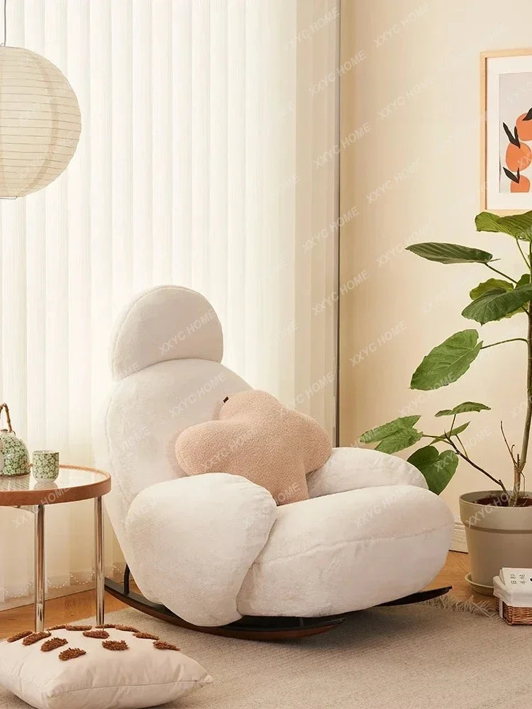 Rocking recliner Nordic balcony lazy leisure sofa living room single large white chair light luxury rocking chair