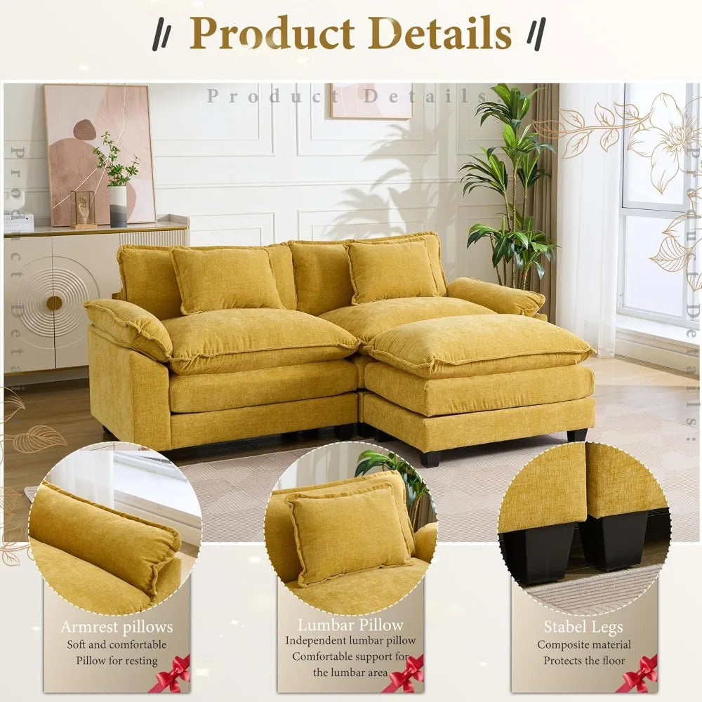 Comfy Cloud Couch Modular Sectional Sofa, Modern Chenille Deep Seat Sleeper Couches with Ottoman and Pillows for Living Room