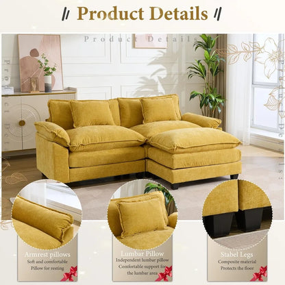 Comfy Cloud Couch Modular Sectional Sofa, Modern Chenille Deep Seat Sleeper Couches with Ottoman and Pillows for Living Room