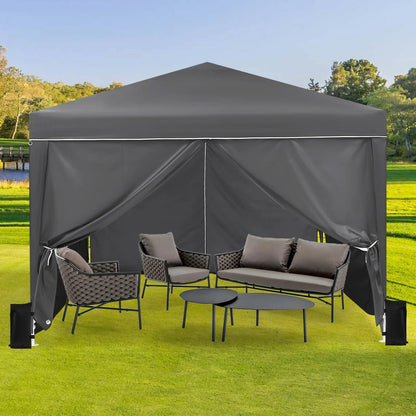 10x10FT Pop Up Canopy Tent With 4 Sidewalls, UV Protection Portable Outdoor Gazebo WIth Roll-Up Windows For Camping, Backyard, P