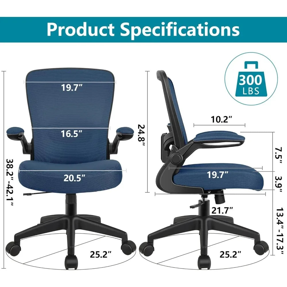 HOT-Office Chair, Ergonomic Desk Chair Breathable Mesh Chair With Adjustable High Back Lumbar Support Flip-up Armrests, Executiv