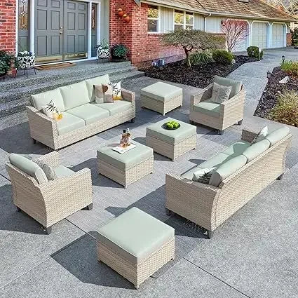 Wicker Patio Furniture Set Modern Outdoor Conversation  Sofa with Cushion and Ottomans for Garden, Poolside, Backyard