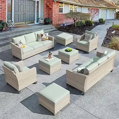 Wicker Patio Furniture Set Modern Outdoor Conversation  Sofa with Cushion and Ottomans for Garden, Poolside, Backyard
