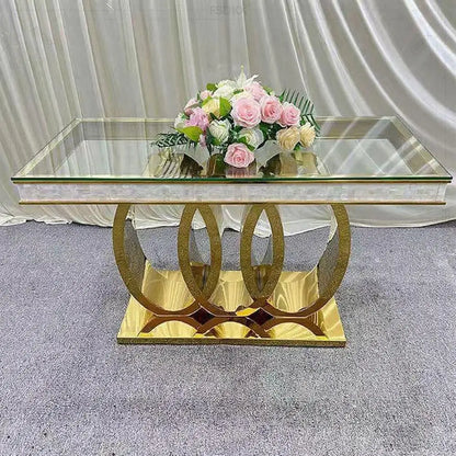 Luxury Modern Stainless Steel Metal Wedding Table with Glass Top Durable Hotel Furniture for Dining Wedding Events