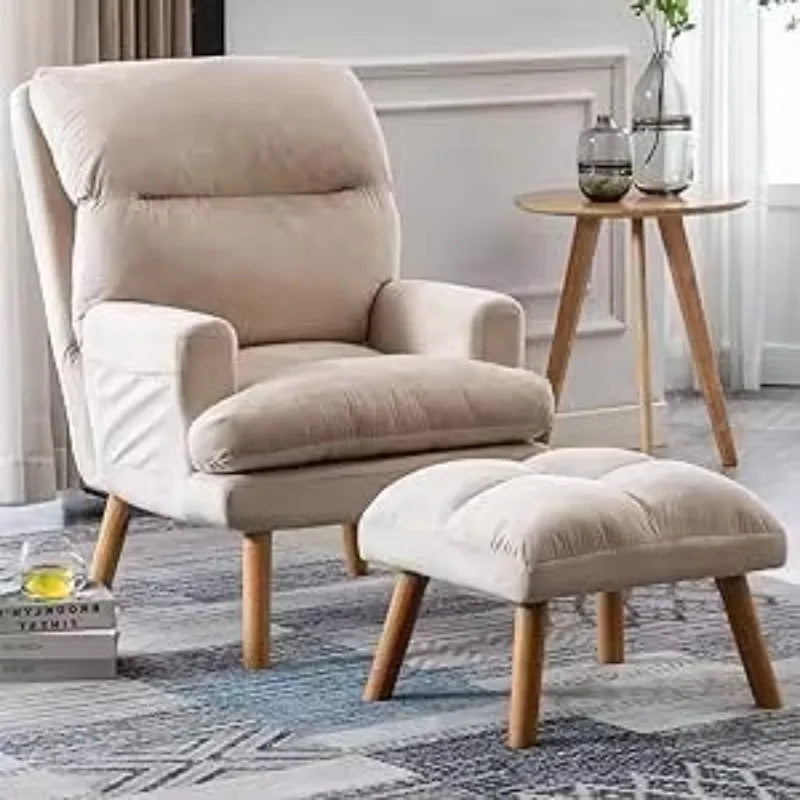 Factory Wholesale Modern Simple Minimalist Velvet comfort Fabric Leisure Reclining Lounge Wooden Living Room Chair