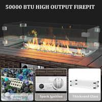 8-Piece Patio Set with 44" Fire Pit Table, Outdoor Couch and Glass Coffee Table, Includes 2 Waterproof Covers