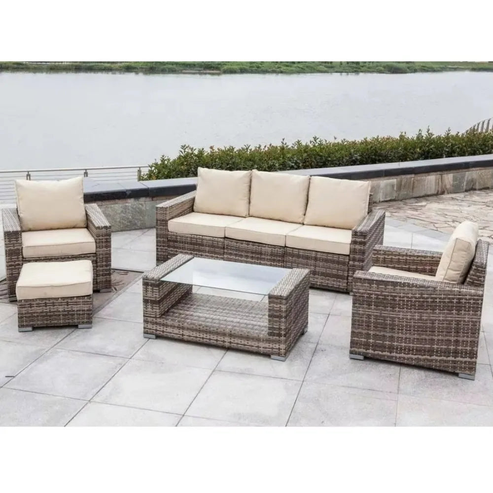 Patio Furniture Set Garden 5PCS Galvanized Steel Garden Set Wicker Ratran Sofa