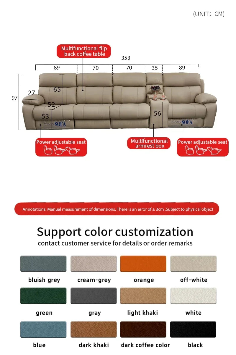 Luxury Italian living room sofas modular Electric Recliner sofa bed Multi-functional leather home theater sofa