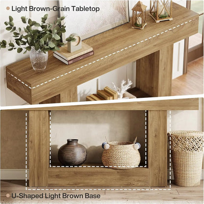 Rustic 2-Tier 63 Console Table with Storage for Entryway, Living Room, and Hallway in Brown & Gray