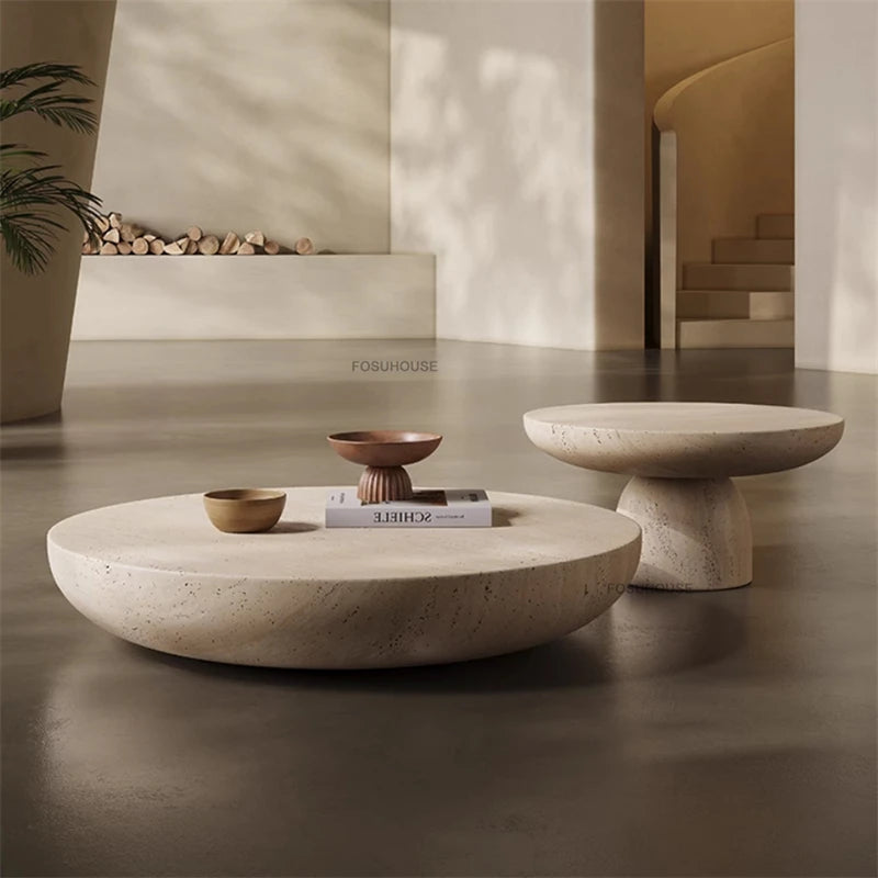 Small Apartment Stone Round Side Tables Wabi-sabi Style Cement Coffee Tables Designer Medieval Style Tea Table Home Furniture