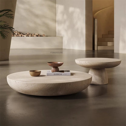 Small Apartment Stone Round Side Tables Wabi-sabi Style Cement Coffee Tables Designer Medieval Style Tea Table Home Furniture