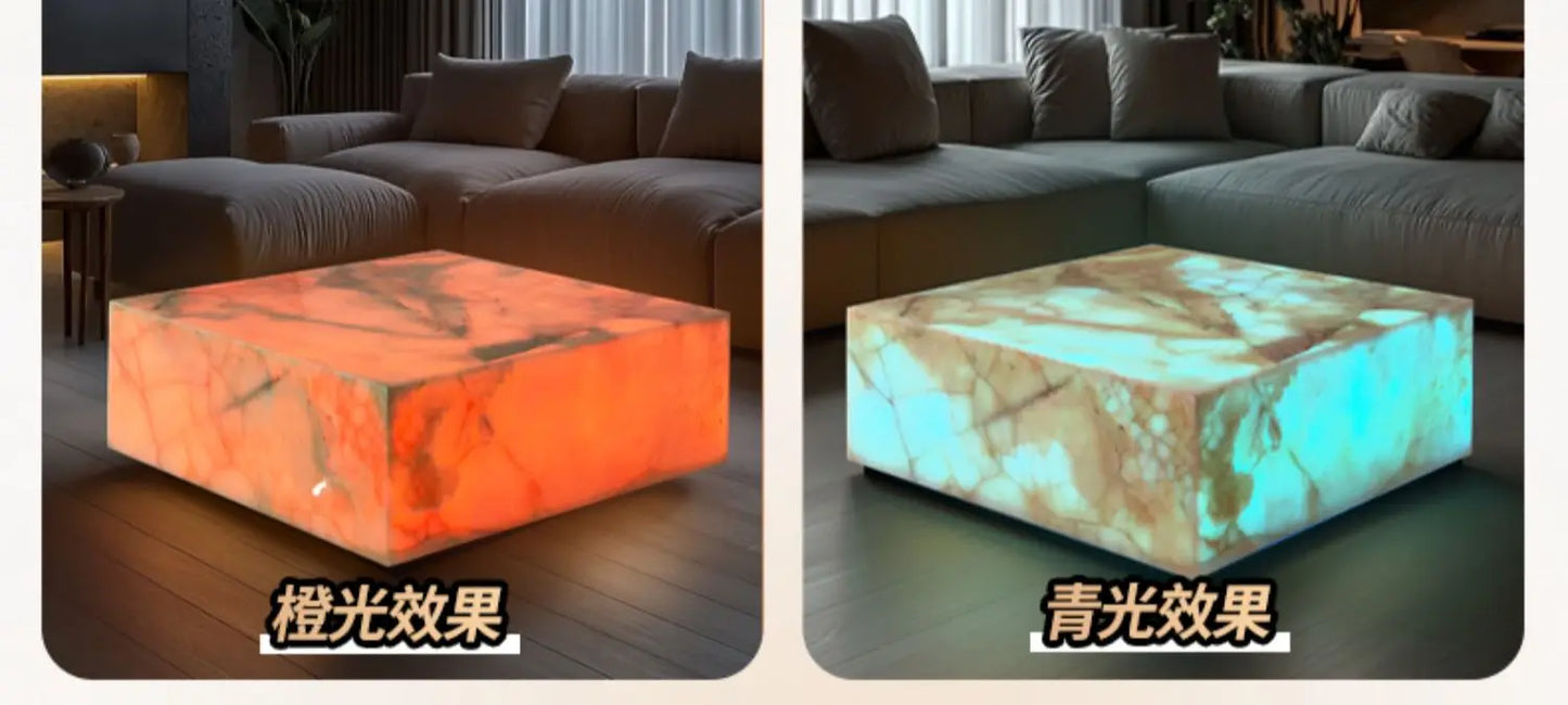 CNatural jade coffee table square crystal light luxury mansion blue and white jade living room marble luminous coffee table C660