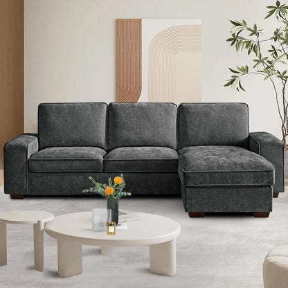 99" L-Shaped Sectional Couch with Storage, Sofa with Reversible Chaise, USB Type-C Charging, Chenille Fabric