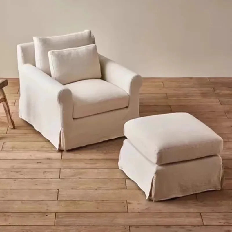 North American wabi style Japanese style white cream linen cotton and linen designer living room B & B straight
