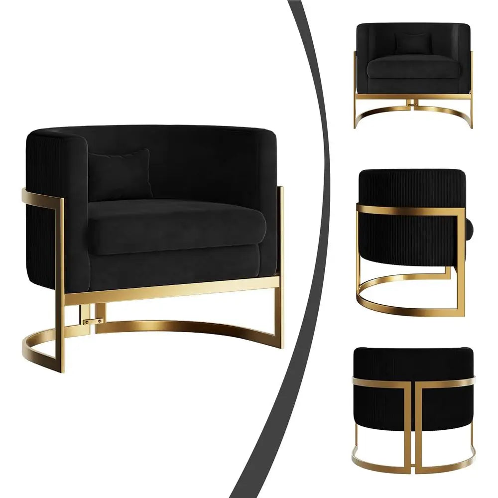 Gold Barrel Chair, Upholstered Arm Chairs for Bedroom, Living Room, Sofa Chair, Club Chairs, Black