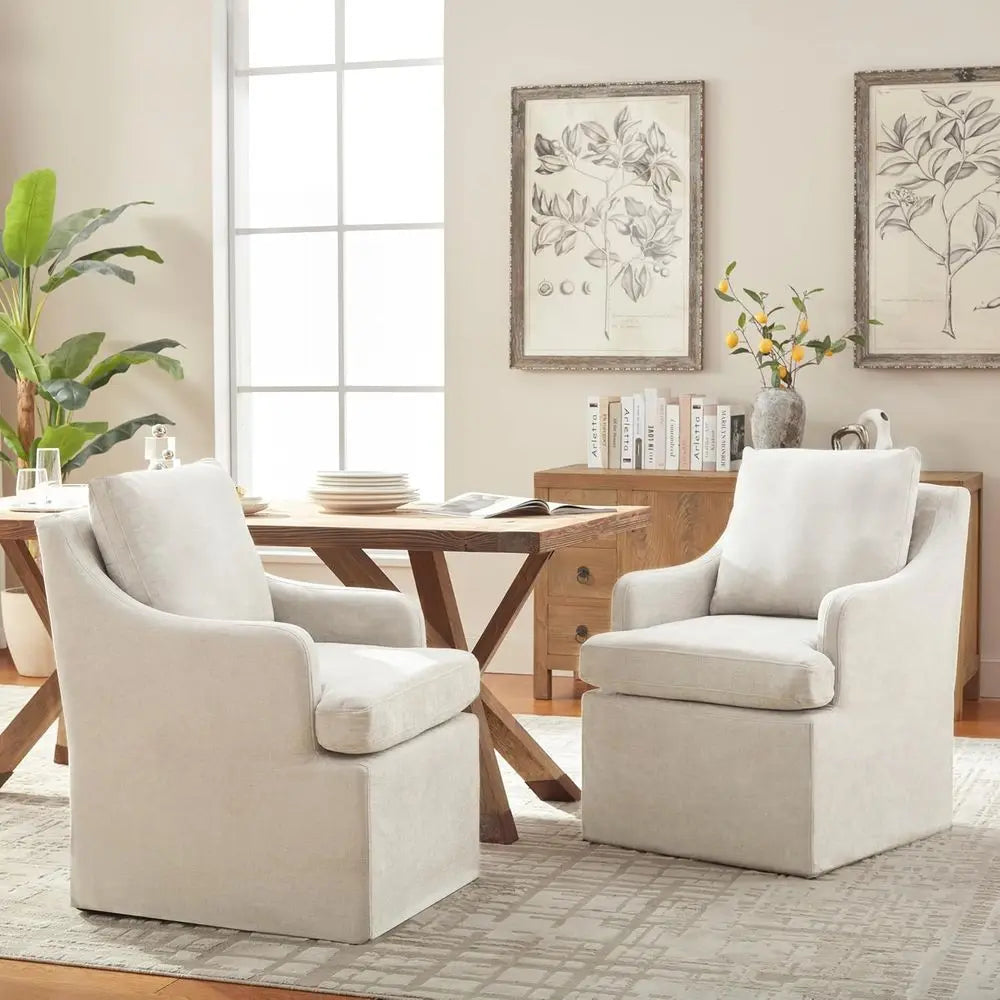 Pair of Modern Upholstered Dining Chairs with Casters, Linen Fabric, Ideal for Kitchen, Dining, and Living Spaces,Customized