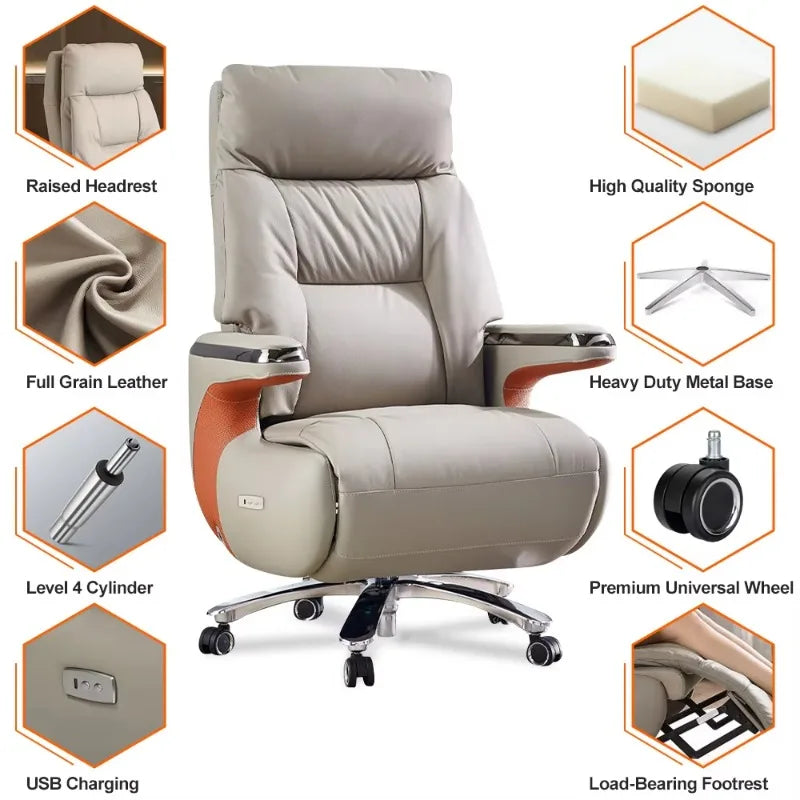 Contemporary Executive Recliner Chair Luxury Black Synthetic Leather Office Furniture Massage Feature for Boss Office Workers