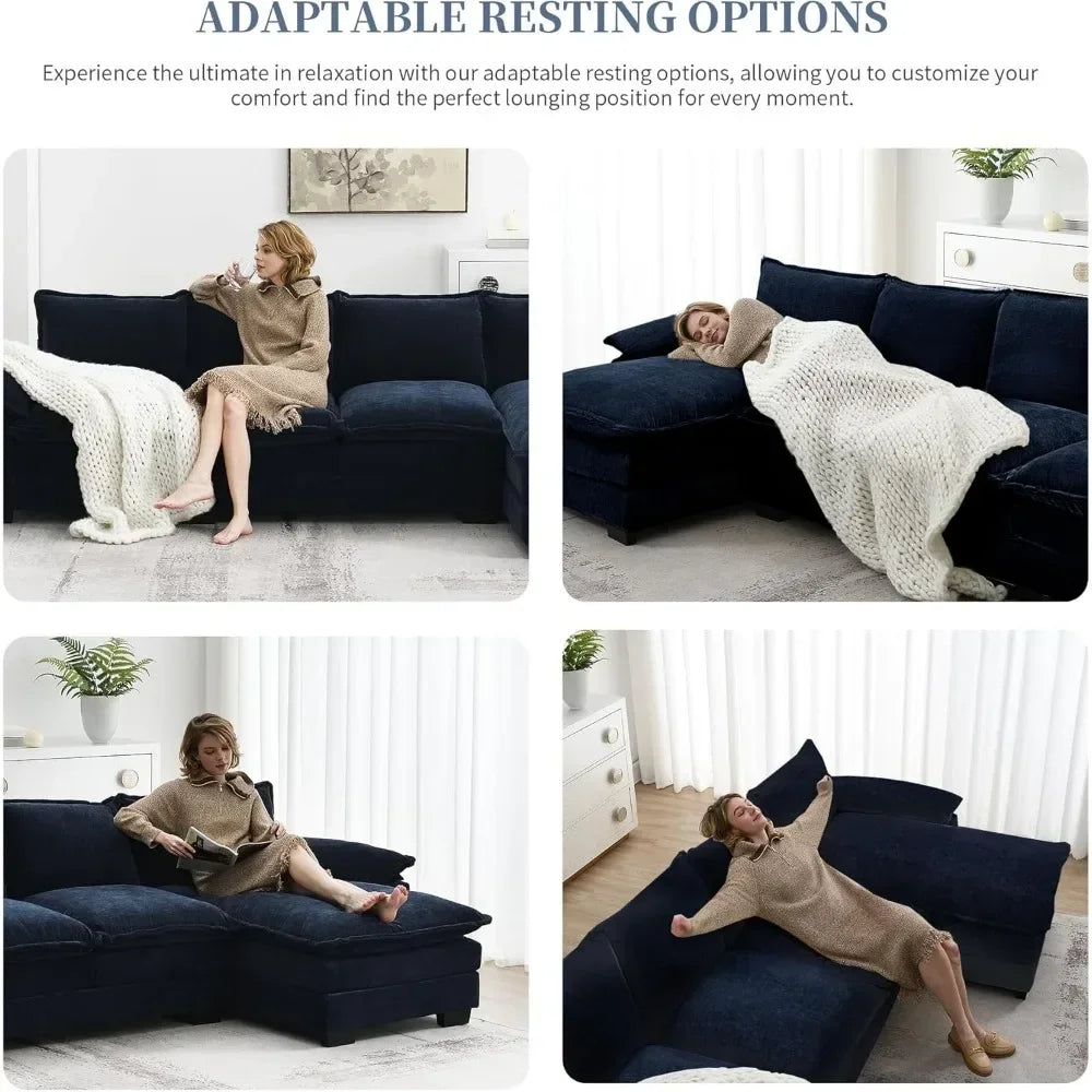SAT Convertible Sectional Sofa, Modern Chenille Fabric L Shaped Living Room Furniture Set, 5 Seat Sofa with Chaise & Deep Seat