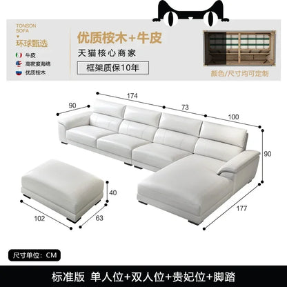 Italian style leather sofa size modern simple high-end cowhide living room sofa set living room combination sofa furniture