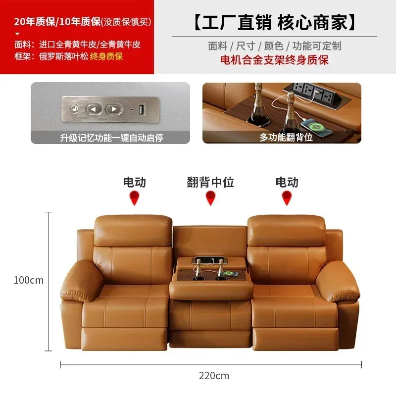 Relaxing Genuine Leather Sofa Living Room Electric Reclining Italian Sofa Lounge Luxury Divani Da Soggiorno Apartment Furniture